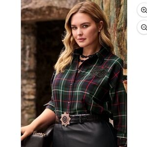 Lauren Ralph Lauren Plus Size Bullion Patch Plaid Twill Shirt Size 2X